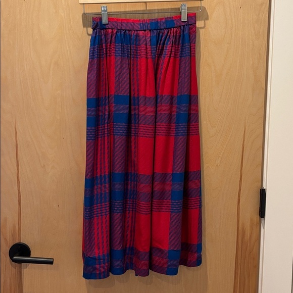 Vtg Koret Plaid Midi Skirt Blue Red Made in USA Size 6 Petite - Picture 4 of 5